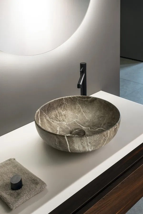 Sapho Rondane keramische waskom 41x41cm bruin marmer