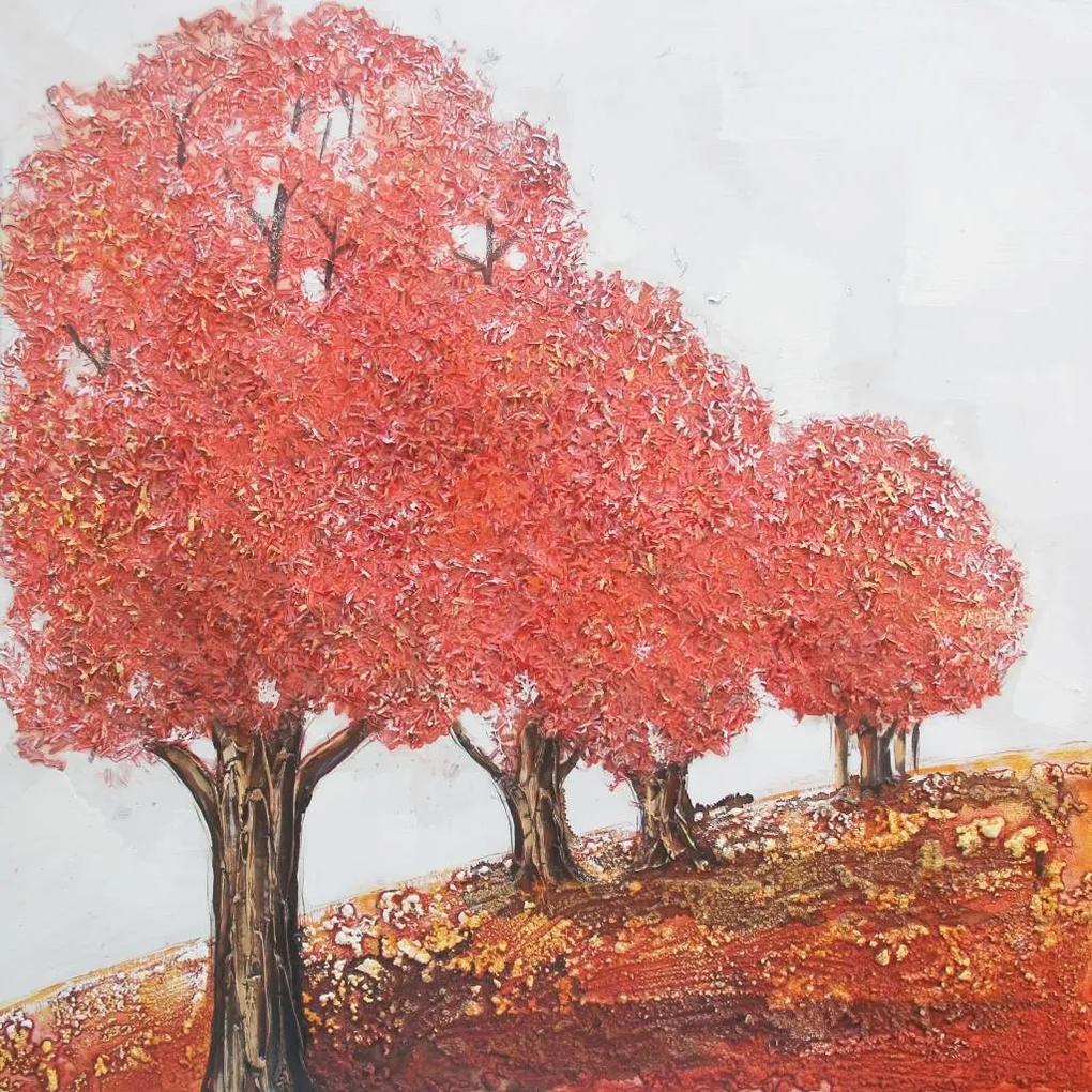 Schilderij - Handgeschilderd - Roze bomen 80x80cm