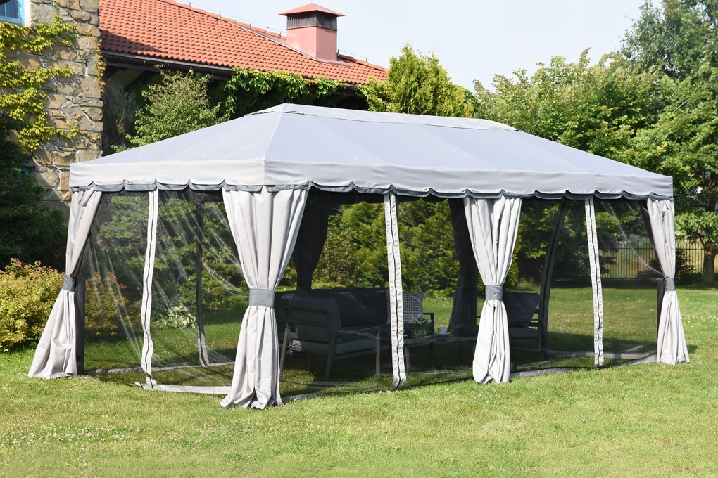 Tuinpaviljoen met klamboe en gordijnen Valencia 4x6m grijs Garden Point