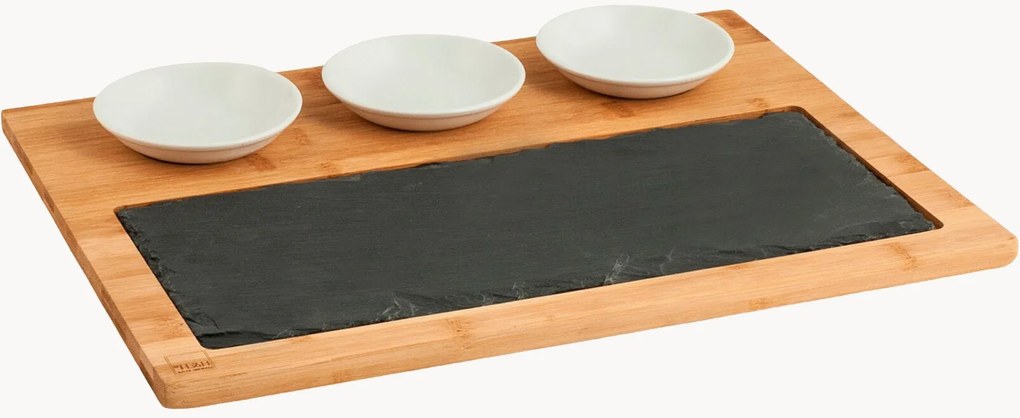 Snijplank Basic van bamboehout met kommen, 5-delig