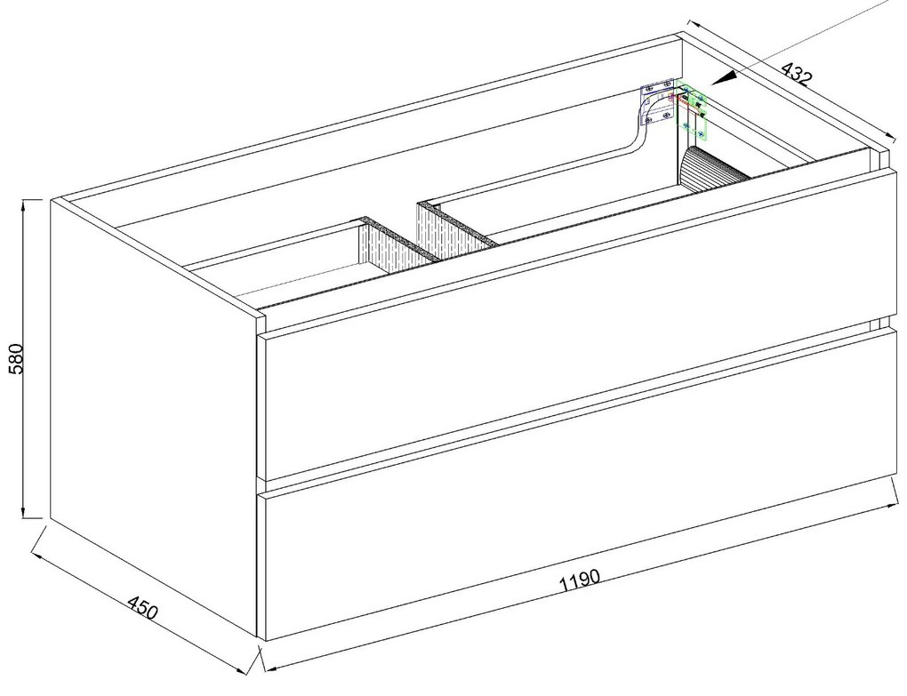 Mueller City onderkast 120cm met 1 uitsparing mat zwart