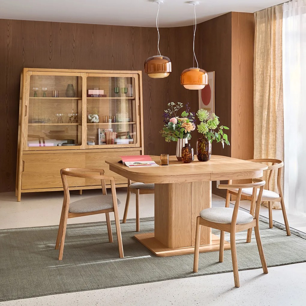 Vitrinekast in massief essen en eikenfineer, 4 deuren, hoogte 180 cm, Tress