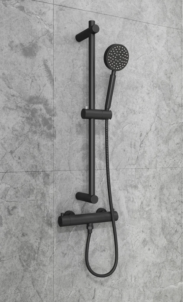 Luzzo® Square Black Doucheset Thermostaatkraan met Glijstang - Zwart
