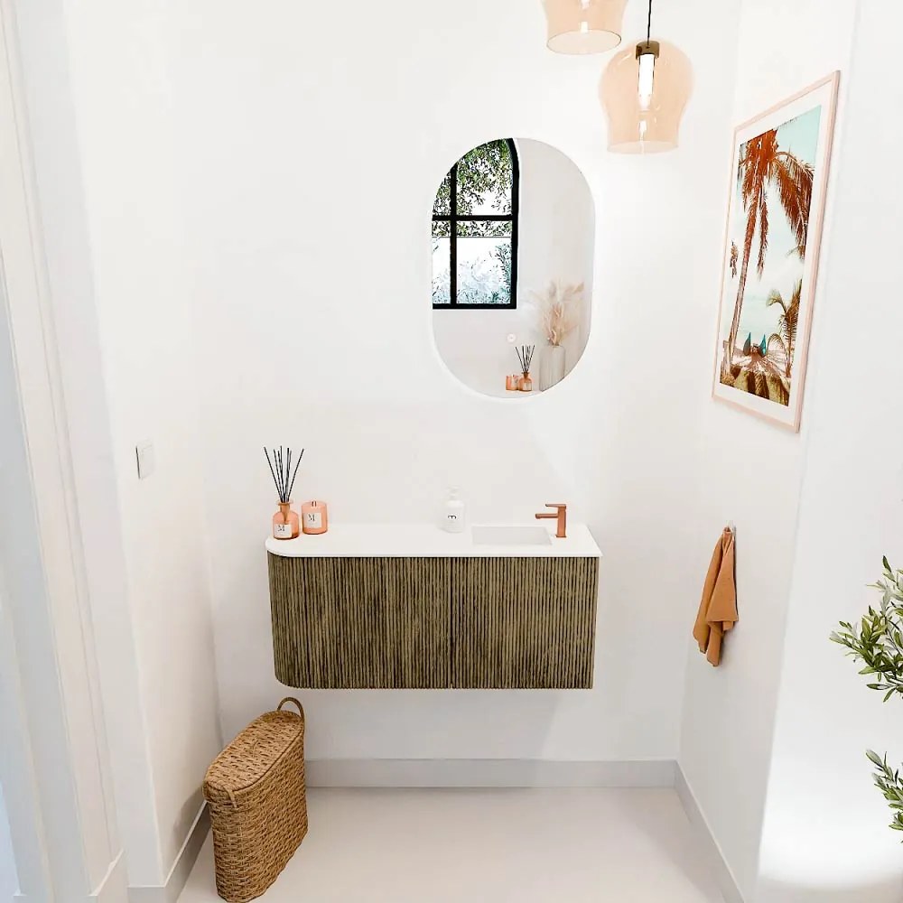 Mondiaz Joya 90cm toiletmeubel ronding links dusk met wastafel faye rechts 1 kraangat talc