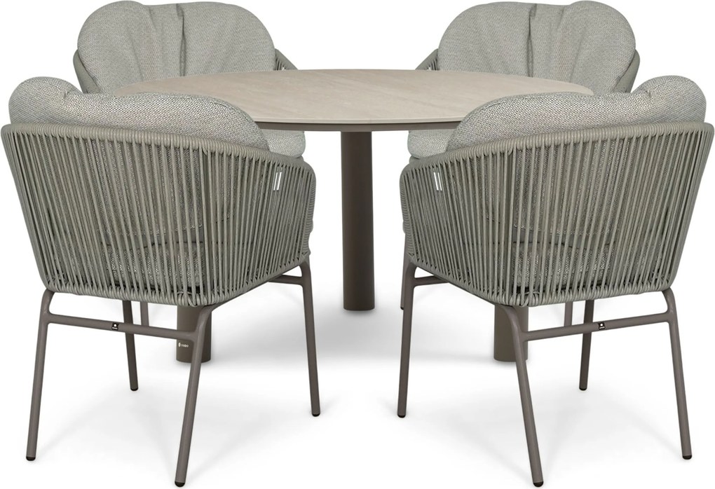 Tuinset Ronde Tuintafel 4 personen 140 cm Rope Taupe Coco Livo/Trino