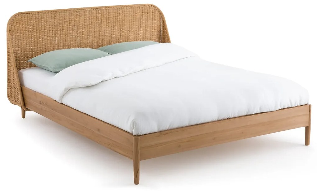 Bed in massief teak en gevlochten rotan, Viarty