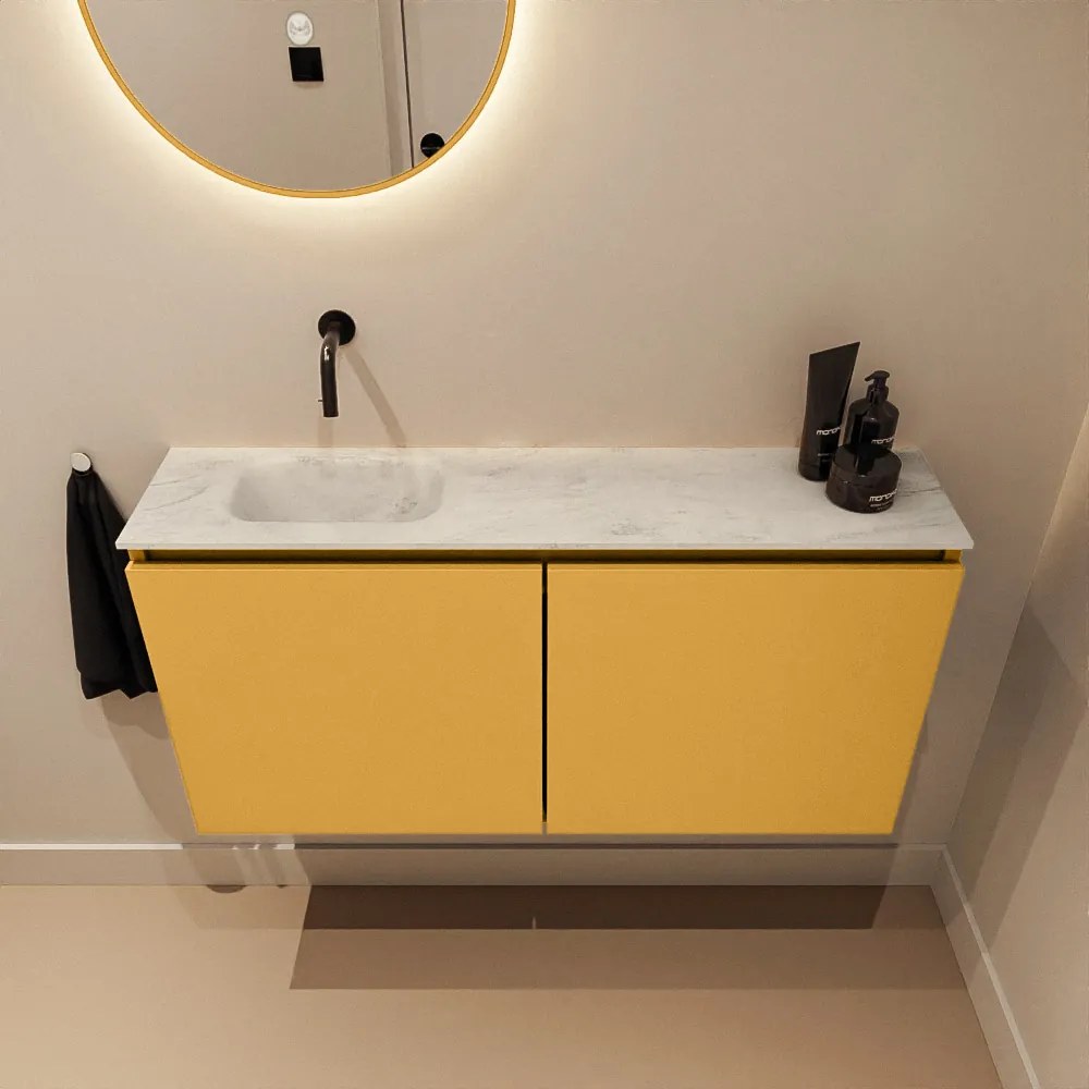 Mondiaz Ture DLux toiletmeubel 100cm ocher met wastafel opalo links zonder kraangat