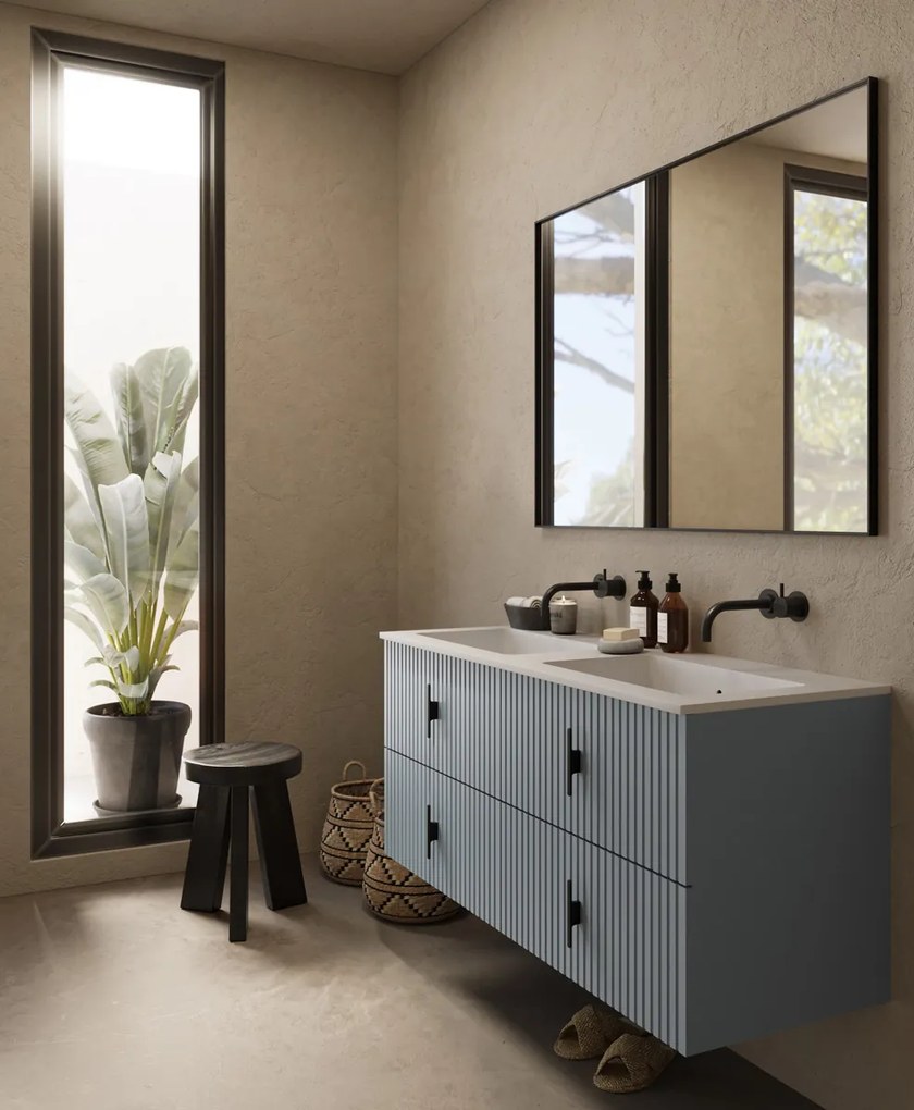 Muebles Avila badmeubel ribbelfront 120cm baby blauw met dubbele wastafel zonder kraangaten