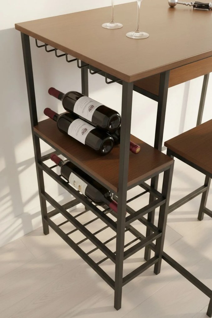 Hoge tafel barset met flessenrek + 2 Carbar krukken