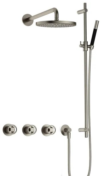 Hotbath Cobber IBSW70 Regendoucheset inbouw - 38.5cm wandarm - 20cm ronde hoofddouche - staafhanddouche - glijstang - Geborsteld nikkel IBSW70GN7