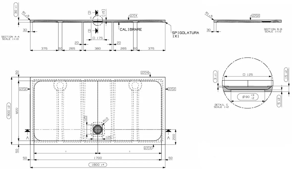 Saniclear Modo douchebak 180x90cm met stone finish zwart