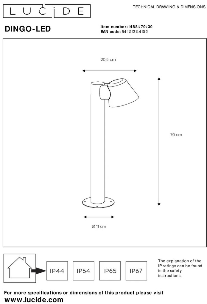 Lucide Dingo sokkellamp 5W 70cm antraciet