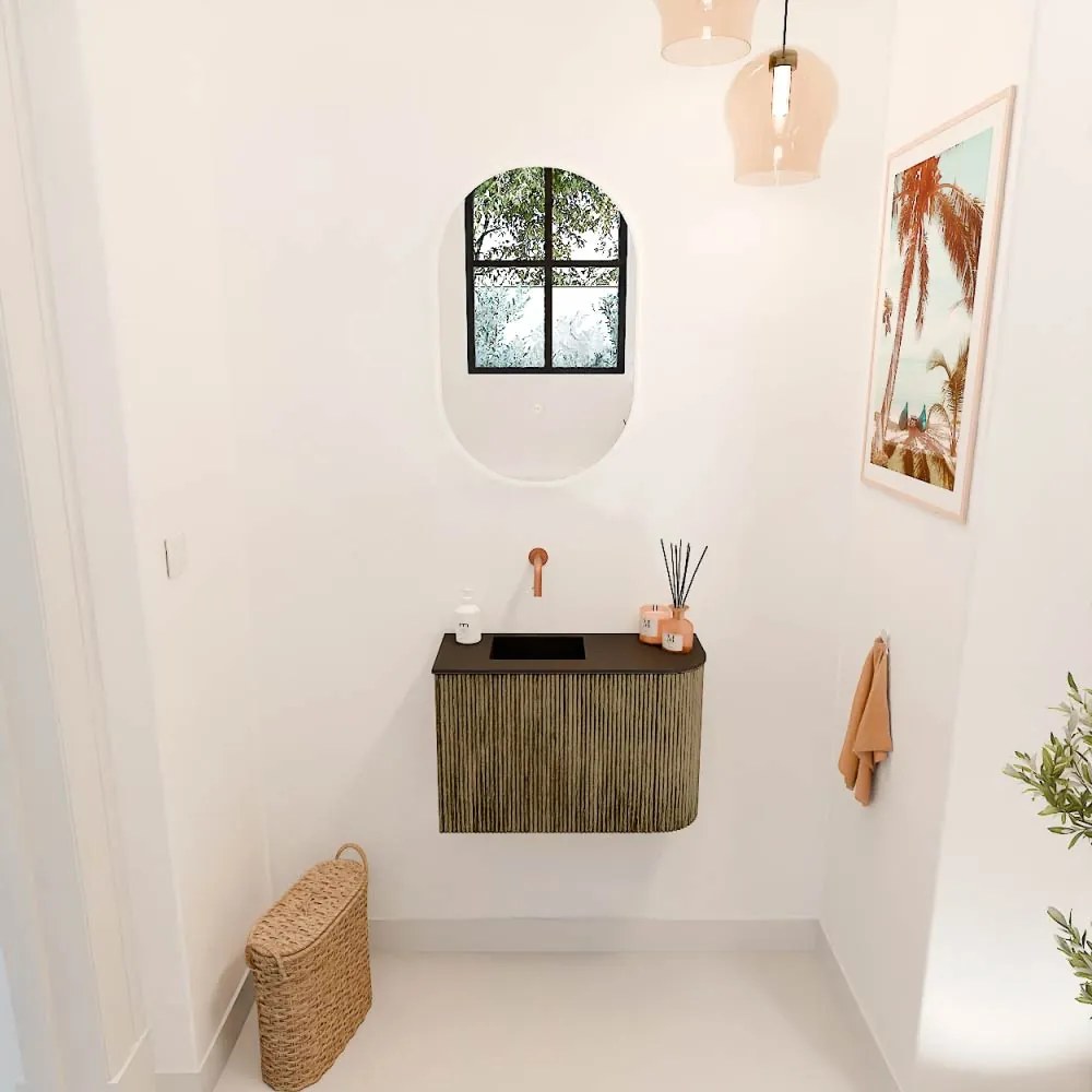 Mondiaz Joya 60cm toiletmeubel ronding rechts dusk met wastafel faye links zonder kraangat urban