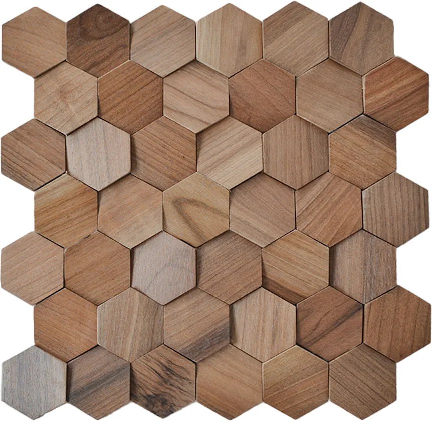 Houten Mozaïekpaneel | Walnoot Velvet | 31×30 cm | Hout | Tegel