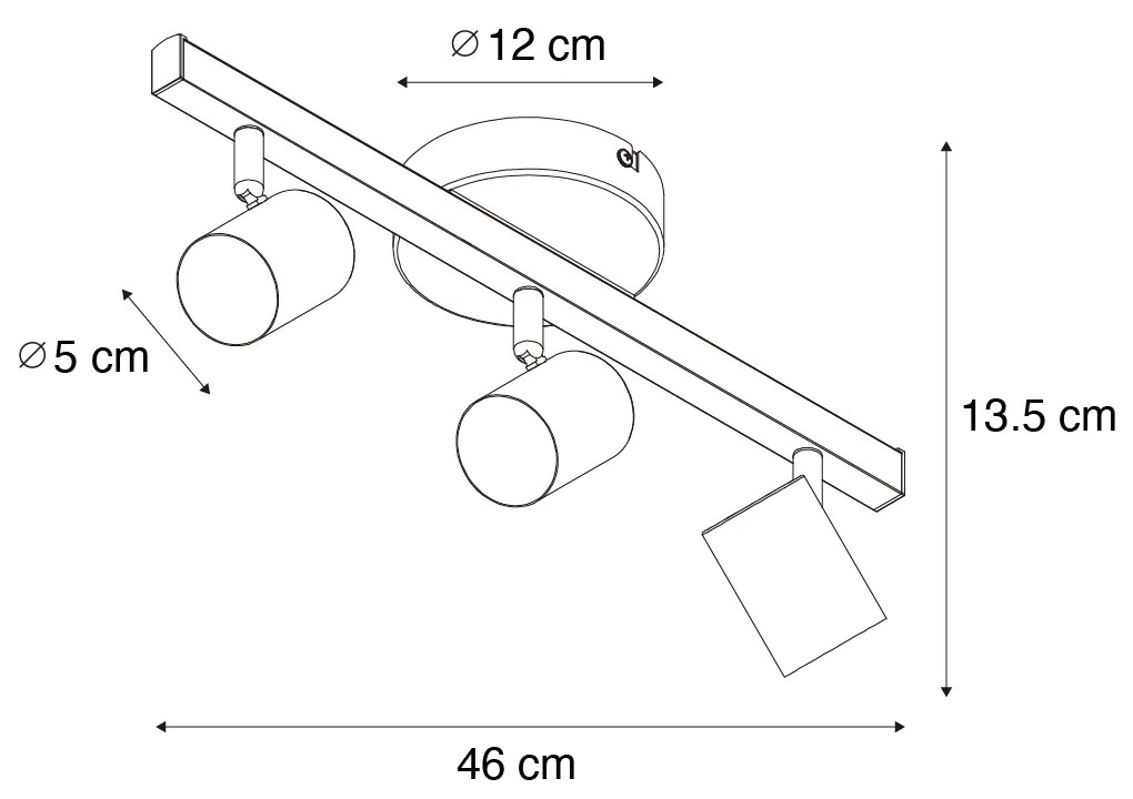 LED PlafondSpot / Opbouwspot / Plafondspot zwart GU10 50mm 3-lichts incl. backlight - Back Up Modern GU10 rond Binnenverlichting Lamp