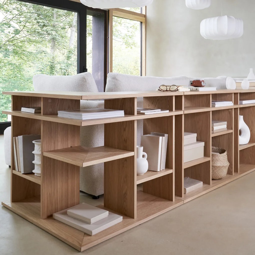 Hoekboekenkast, voor tegen de achterkant van een bank, ABAC
