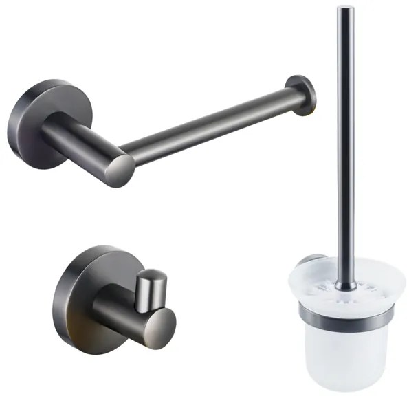 Fortifura Calvi Toiletset - toiletborstelhouder - open - handdoekhaak - toiletrolhouder - zonder klep - geborsteld gunmetal SW721175/SW721173/SW721172