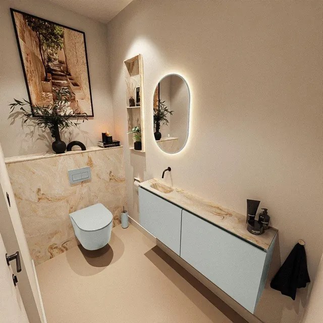 MONDIAZ TURE-DLUX 120cm toiletmeubel Greey. EDEN wastafel Frappe positie links. Zonder kraangat. TUREDX120GREL0FRA