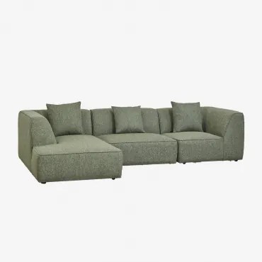 Cardea Gestoffeerde 3-delige Chaise Longue Modulaire Bank Links Bouclé Groen – Salie - Sklum
