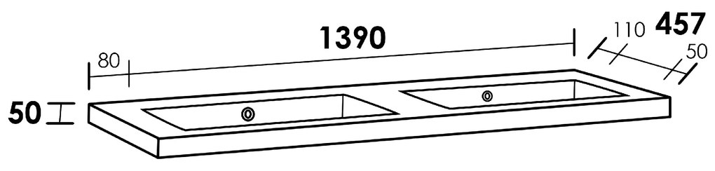 Sanituba Foggia wastafel mineraalmarmer zonder kraangaten 140cm glanzend