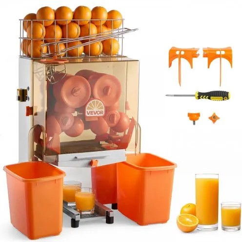 VEVOR Commerciële Sinaasappelpers, Elektrische Citruspers, 120W Roestvrij Staal, Persmachine voor maximaal 20 sinaasappels per minuut, Persmachine voor Citroenen en Citrusvruchten met 2 Plastic Opvangbakken