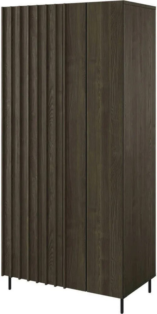 Kledingkast Catevari 100, Zwart, Donkerbruin, 196x92x54cm, 81.5 kg, Kledingkast deuren: Met scharnieren, Aantal planken: 5, Aantal planken: 5