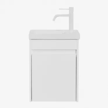 Narek Zwevend Houten Badkamermeubelset Met Geïntegreerde Wastafel Wit & Spiegelloze & Wit ↑20 Cm Met Aftapkraan Zonder - Sklum