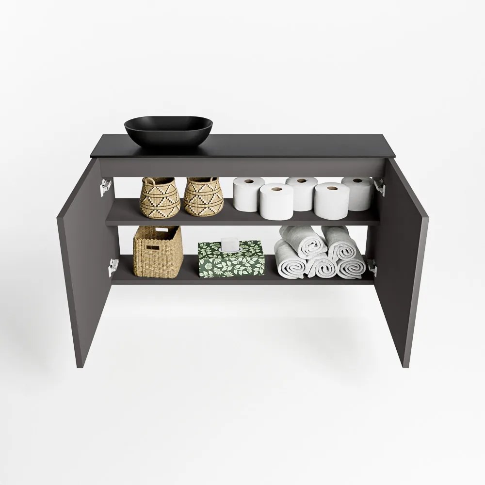 Mondiaz Fowy toiletmeubel 100cm dark grey met zwarte waskom links zonder kraangat