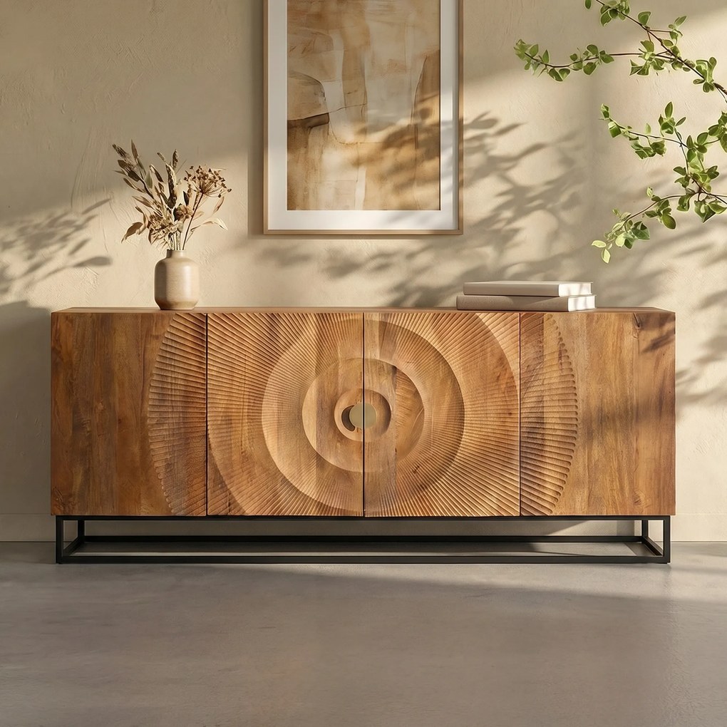 Houten Dressoir Met Houtsnijwerk - 177x45x75cm.