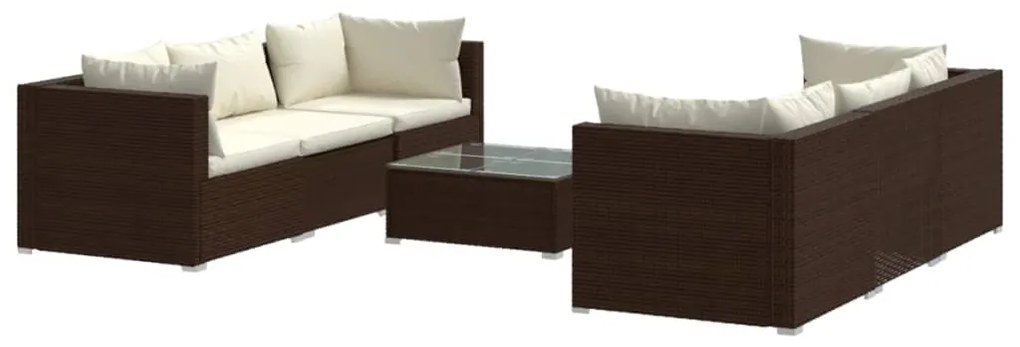 vidaXL 7-delige Loungeset met kussens poly rattan bruin