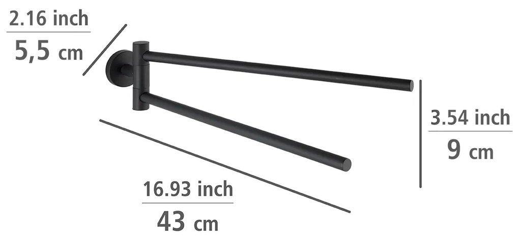 Wenko Bosio handdoekhouder met 2 armen RVS zwart mat