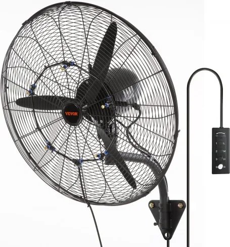 VEVOR Mist Fan, 24,2 inch oscillerende waterdichte ventilator, 3 snelheden, 7000 CFM, commerciële of residentiële ventilator voor het koelen van magazijnen, kassen, werkplaatsen
