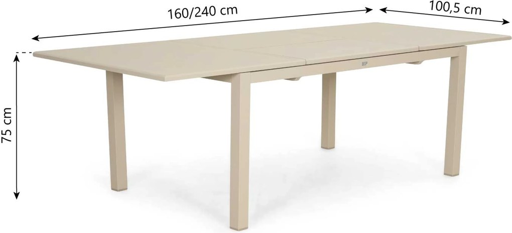 Tuinset 6 personen 160 cm Aluminium Taupe Presto Brentino/Arvento
