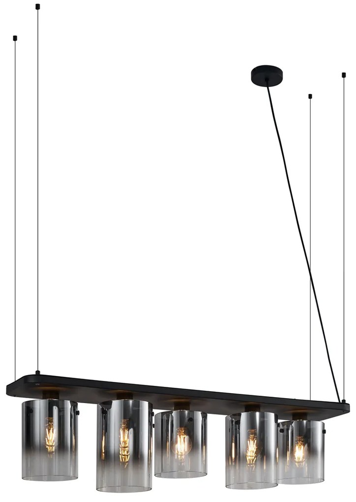 Eettafel / Eetkamer Moderne hanglamp zwart met smoke glas 5-lichts - Hybrid Modern E27 Binnenverlichting Lamp
