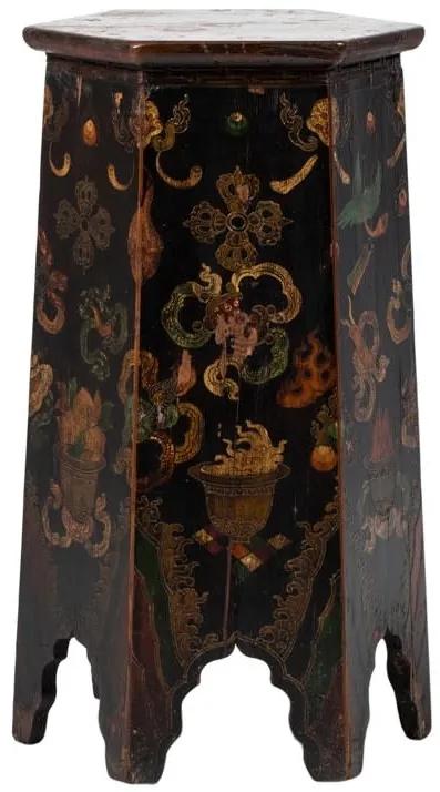 Fine Asianliving Antieke Tibetaanse Plantentafel Draken Handgeschilderd B45xD45xH81cm