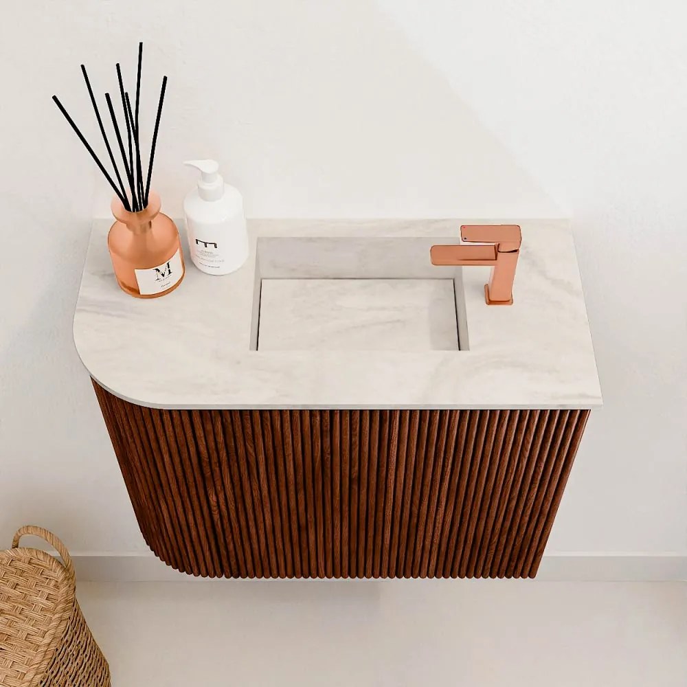 Mondiaz Joya DLux 50cm toiletmeubel ronding links ruby met wastafel faye rechts 1 kraangat ostra