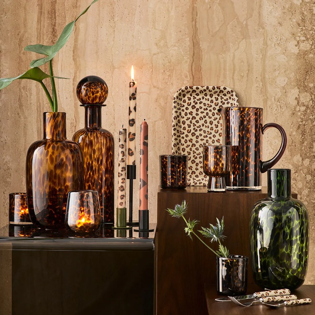 Set van 2 kaarshouders in amberkleurig glas, Fauvita