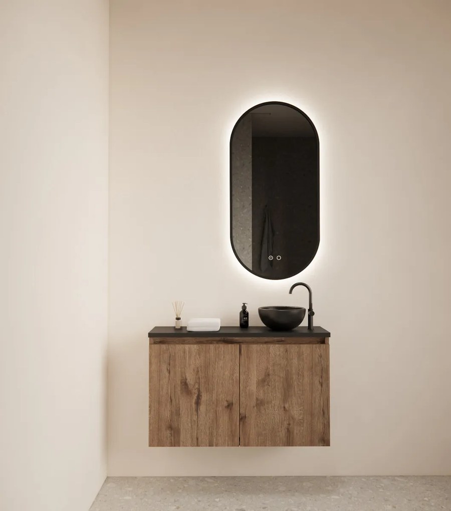 Gliss Design Echo toiletmeubel 80cm wellington oak met toppaneel zwart mat