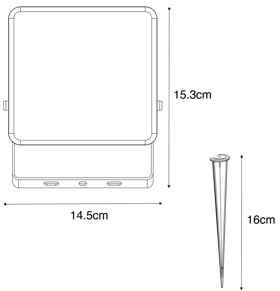 Buitenlamp met dimmer Smart straler zwart 14,5 cm incl. LED IP65 met grondpin - Ruud Modern IP65 Buitenverlichting vierkant