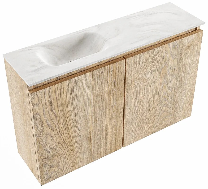 Mondiaz Ture DLux toiletmeubel 80cm washed oak met wastafel ostra links met kraangat