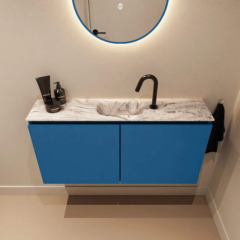 Mondiaz Ture DLux toiletmeubel 100cm jeans met wastafel glace midden met kraangat