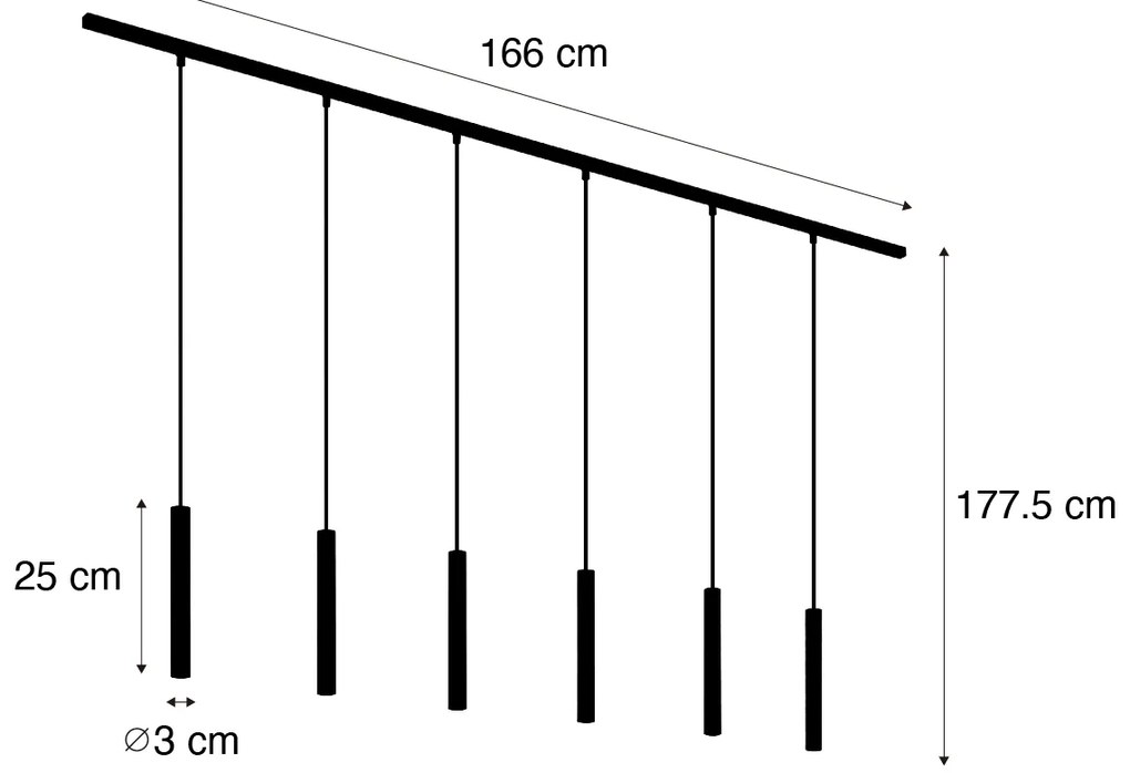 Modern railsysteem met 6 hanglampen beige met zwart 1-fase - Slimline Keno