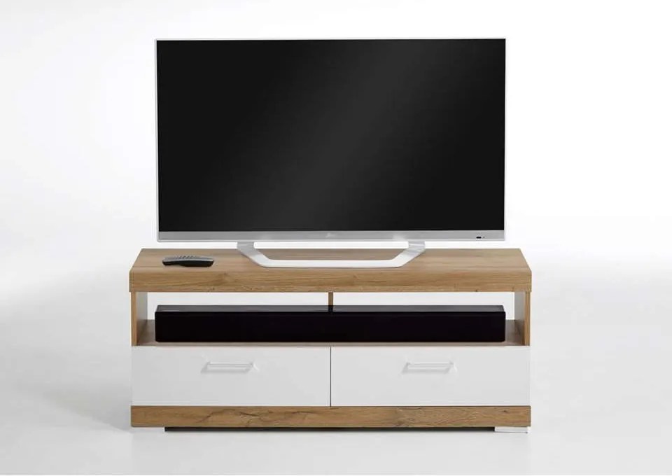 TV-Meubel Bristol - oud eikenkleur/wit edelglans - 120x50x35 cm - Leen Bakker