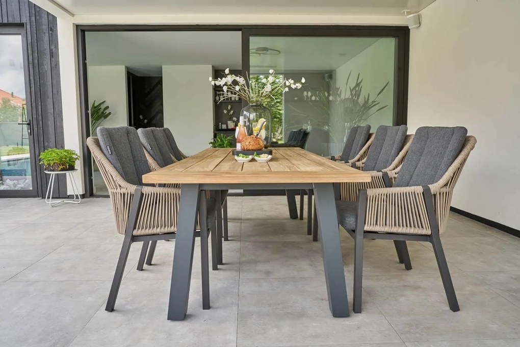 Tuinset Ronde Tuintafel 150 cm Rope Taupe 6 personen Lifestyle Garden Furniture Verona/Ancona