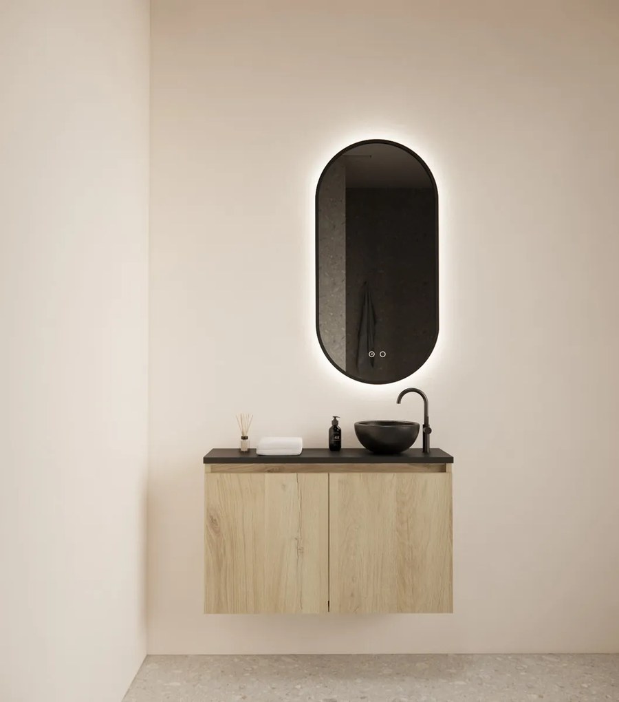 Gliss Design Echo toiletmeubel 80cm evoke eiken met toppaneel zwart mat
