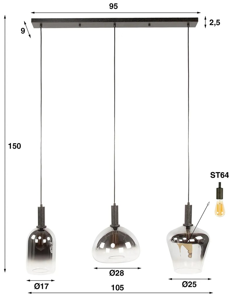 Glazen Hanglamp Zilver Grijs