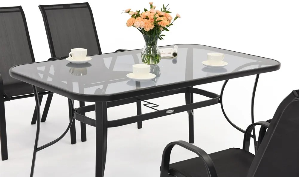 Modena metalen tuinmeubel voor 4 personen met kleine tafel Garden Point zwart