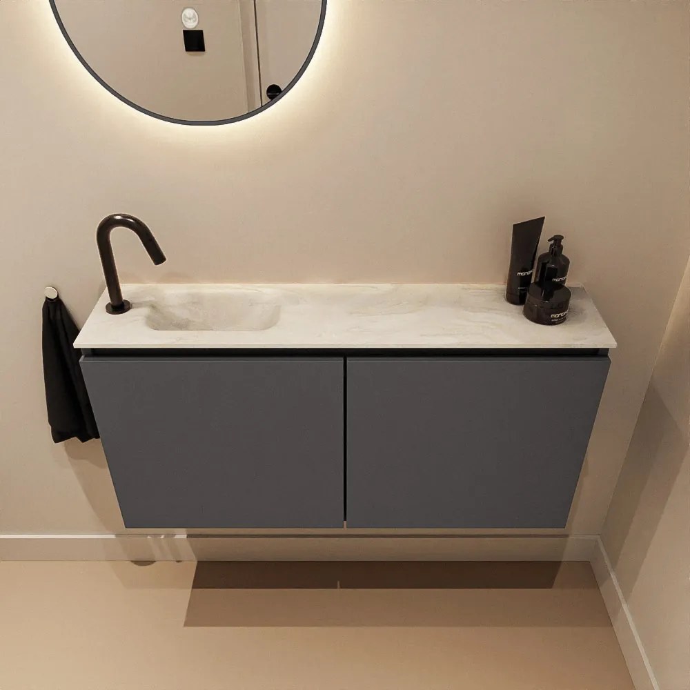 Mondiaz Ture DLux toiletmeubel 100cm dark grey met wastafel ostra links met kraangat