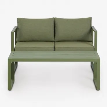 Tuinset Met 2-zitsbank En Salontafel Van Aluminium 110x55cm Lipov Groen – Intens Olijf - Sklum