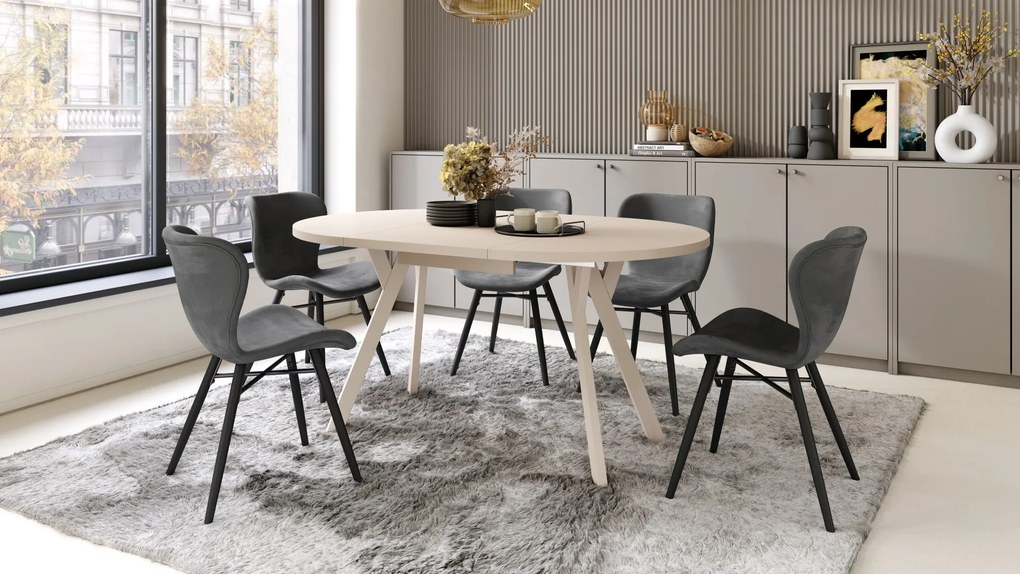 ALMO Beige/Beige poten - RONDE LOFT/INDUSTRIËLE TAFEL VOOR WOONKAMER/EETKAMER, UITSCHUIFBAAR